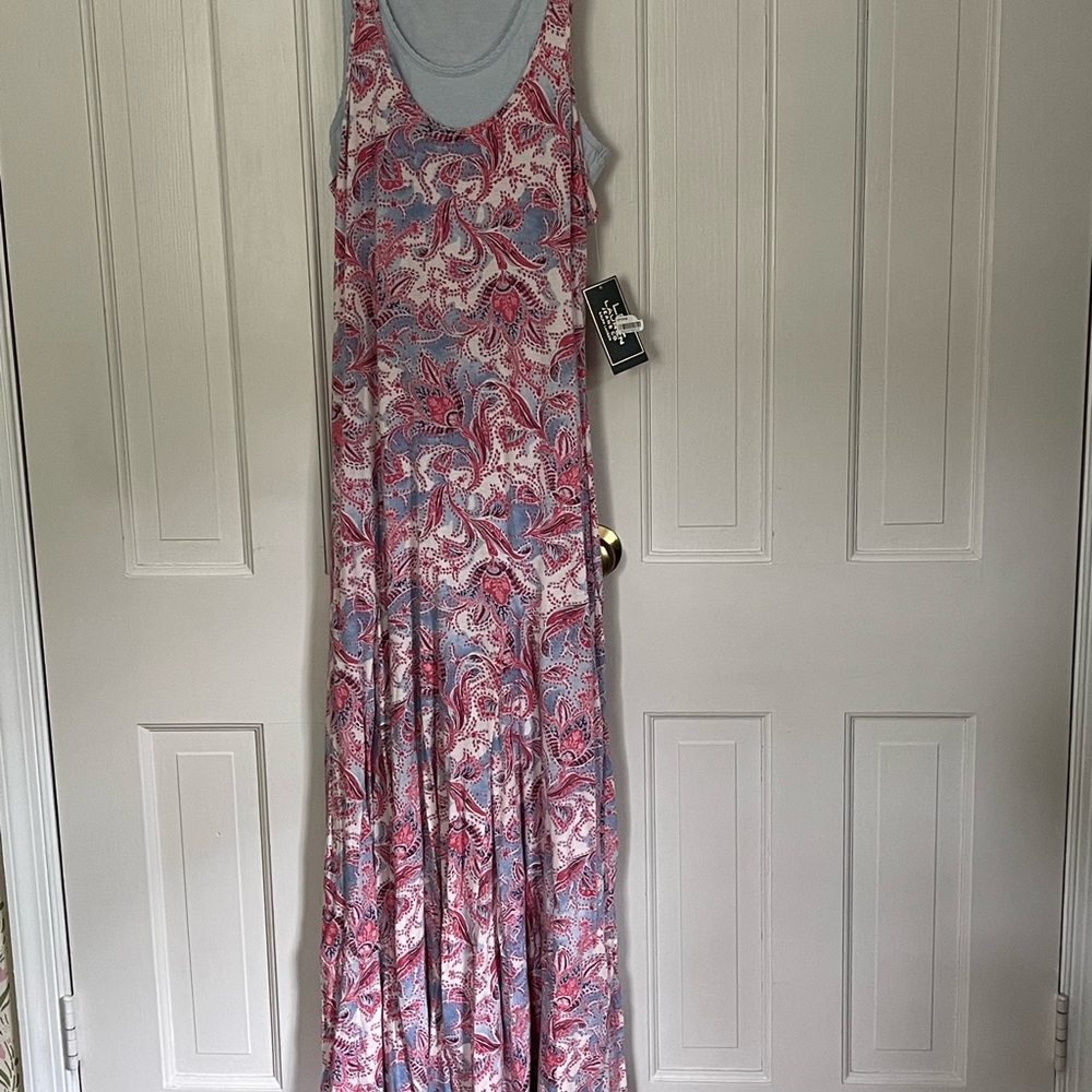 NWT Lauren Jean co maxi cotton 2 piece dress sz M paisley pink blue white/Mach W